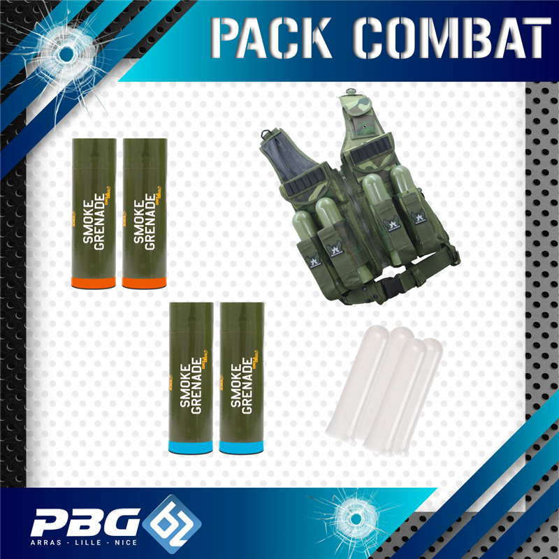 PACK COMBAT EQUIPEMENT BATTLE CAMOArmurerie PBG 62 Pack équipements paintball