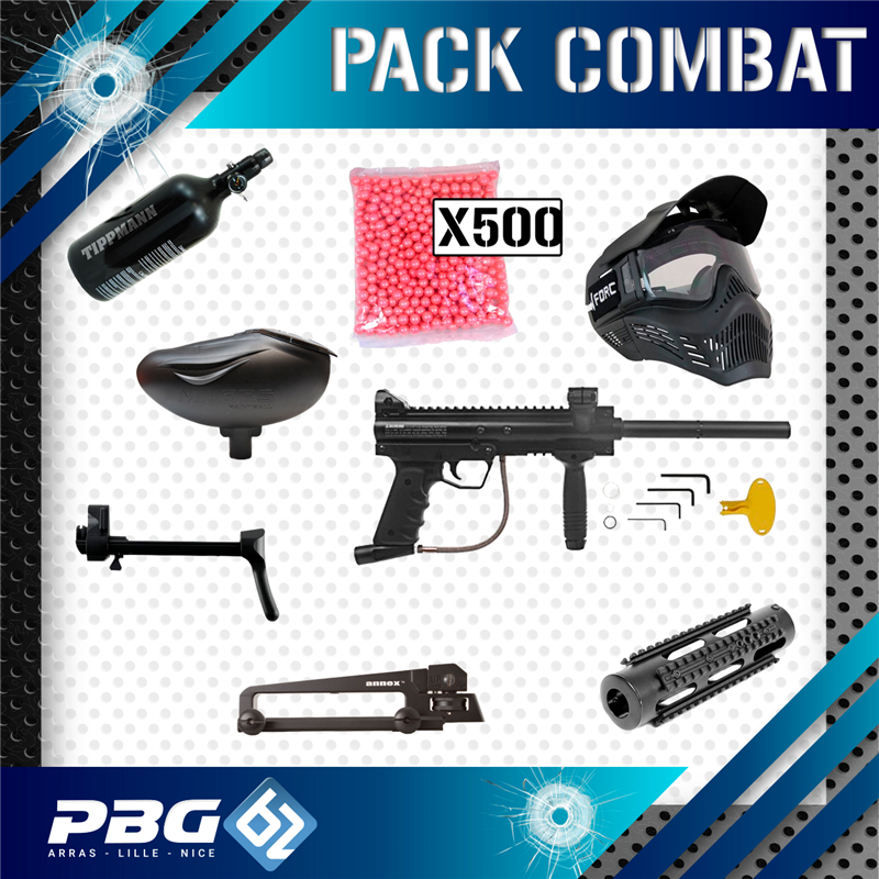 PACK COMBAT SW1 TACTIQUE MP5+MASQUE+BOUTEILLE+CUSTOArmurerie PBG 62 Pack lanceur paintball